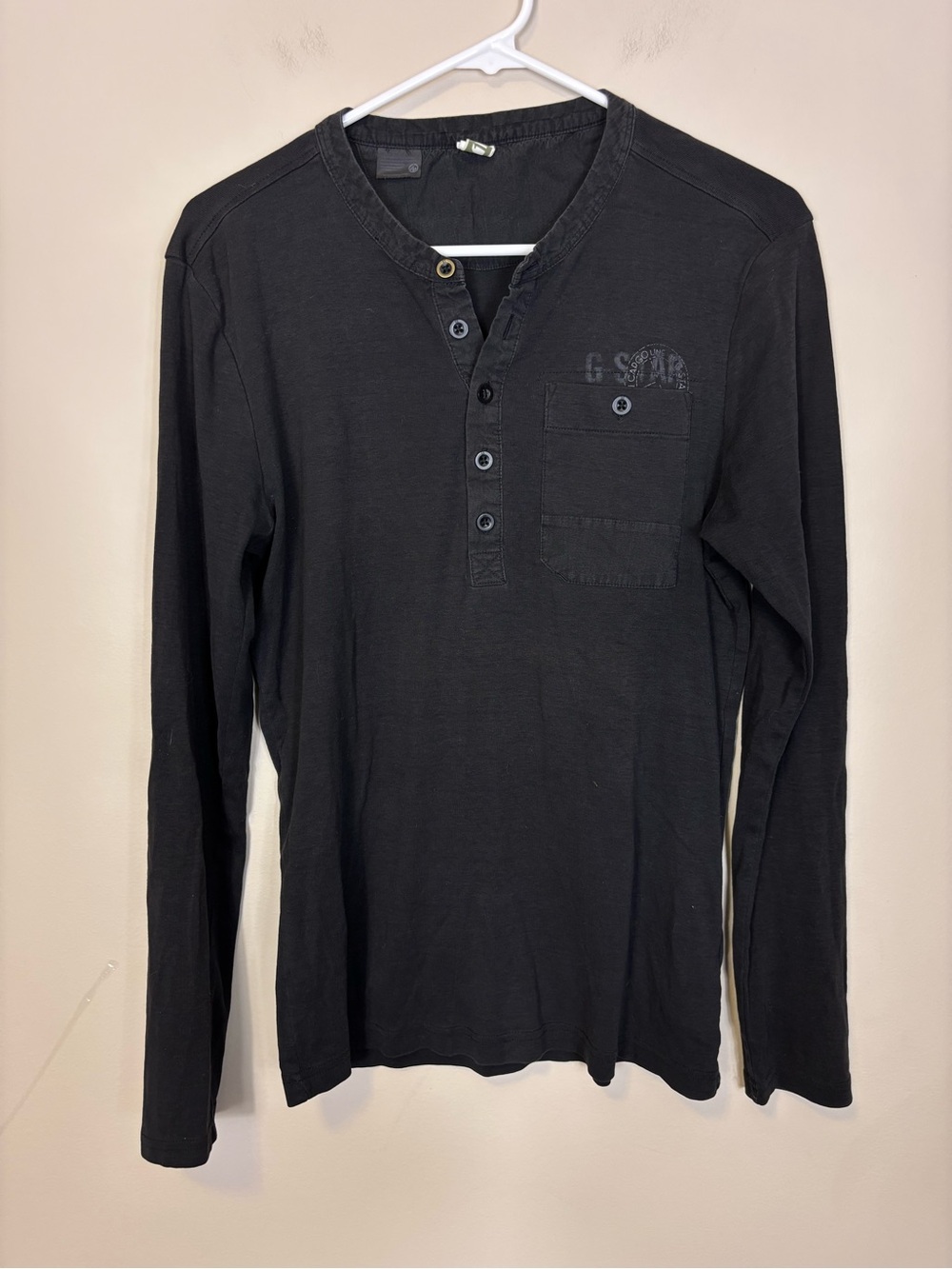 G-Star Black Long Sleeve Henley with Chest Pocket Men’s Small